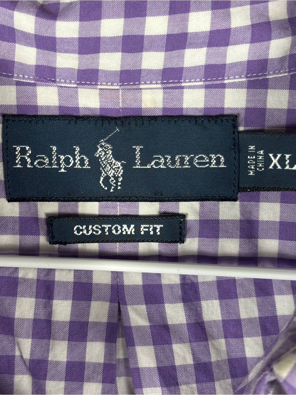 Ralph Lauren Mens XL Purple White Gingham Check Button Down Shirt Custom Fit - Picture 2 of 9